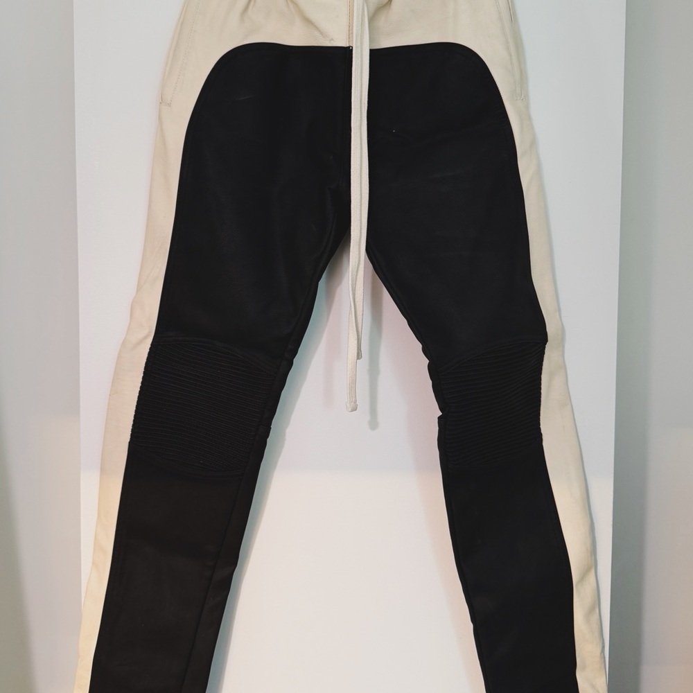 MNML Black and Cream Men's Faux Leather Pants